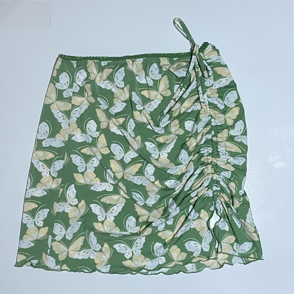 Butterfly Print Ruched Mini Skirt